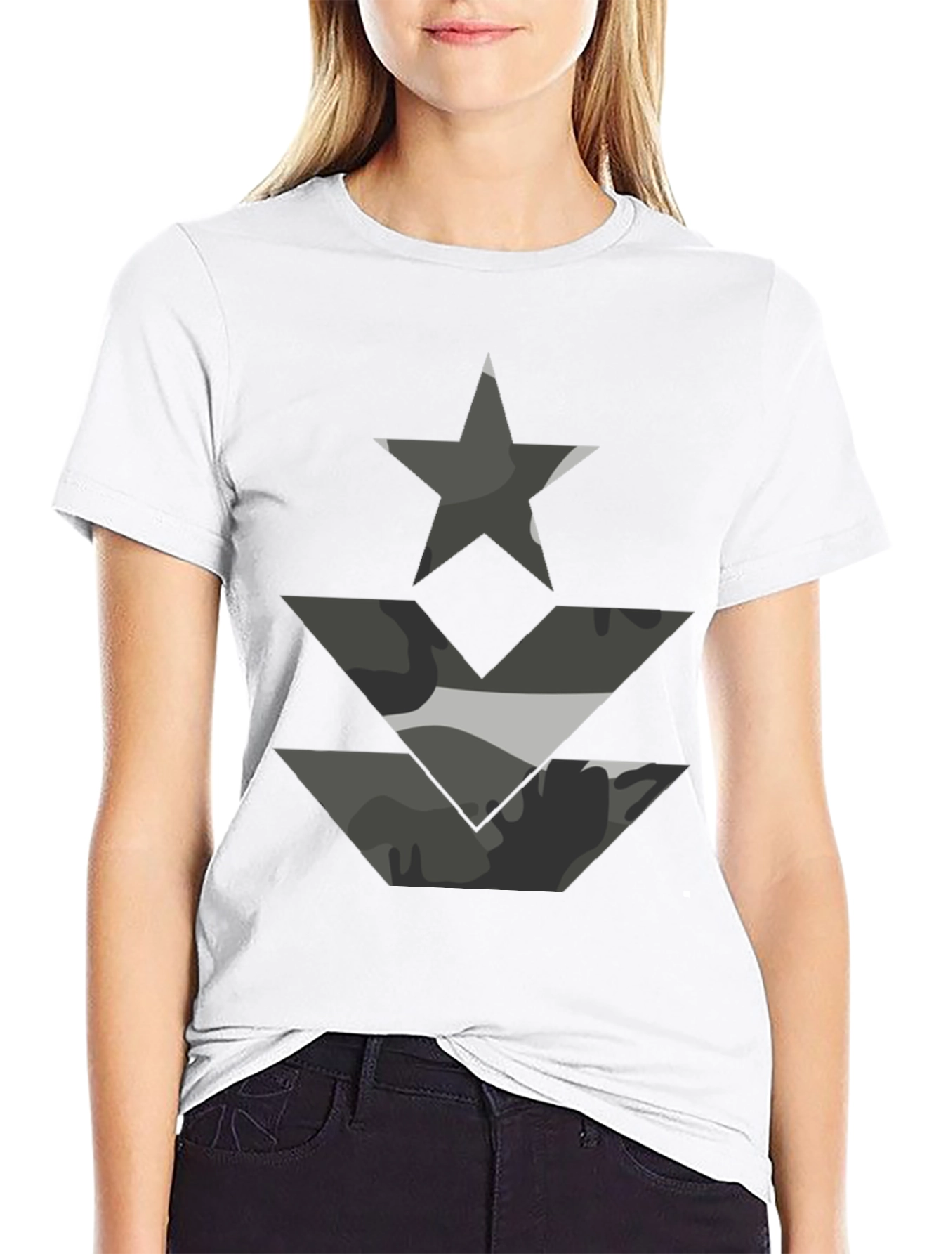 Camo Star & Chevron Graphic Tee - Black