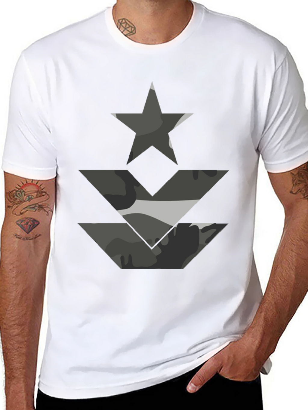Camo Star & Chevron Graphic Tee - Black