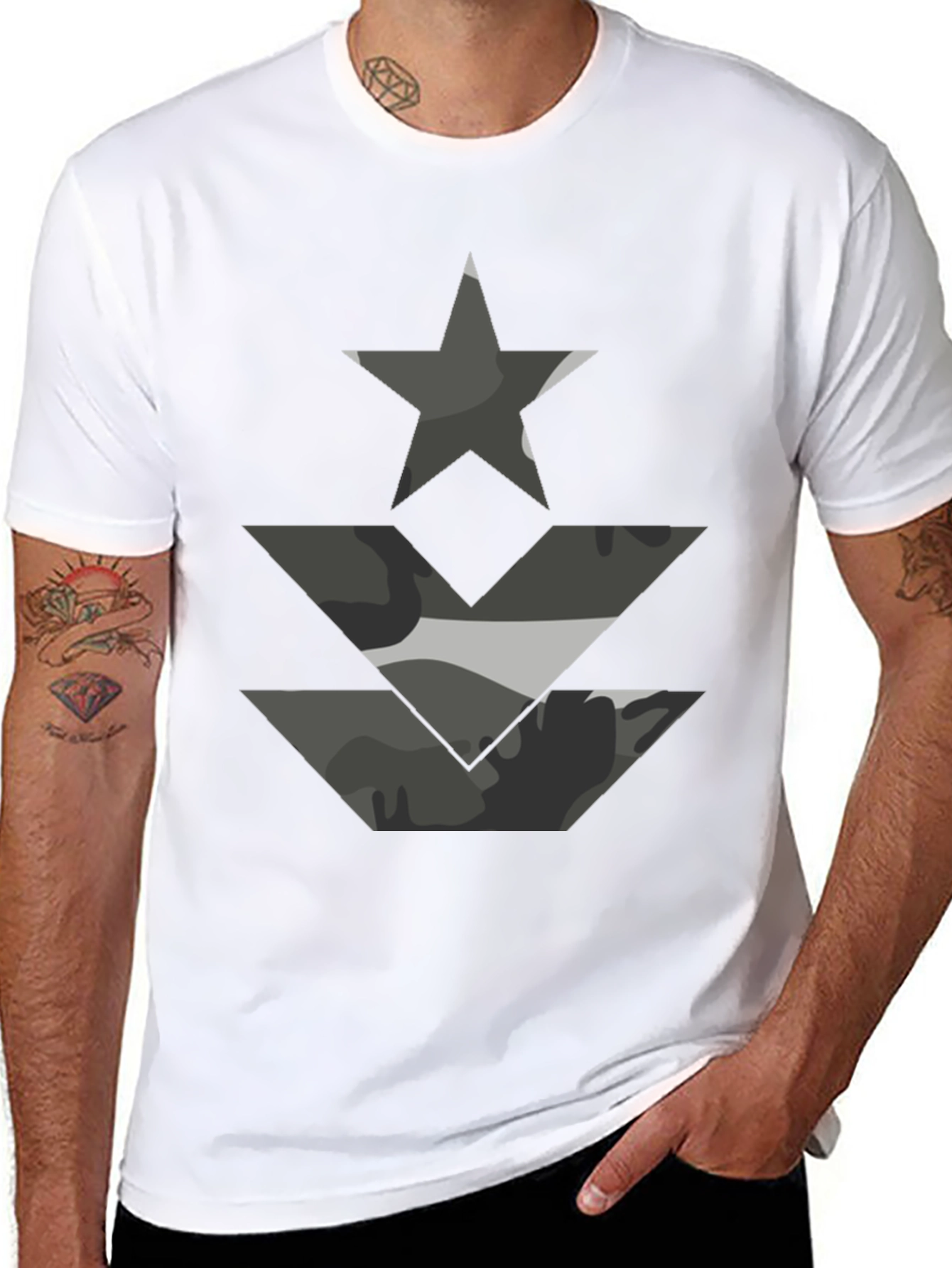 Camo Star & Chevron Graphic Tee - Black