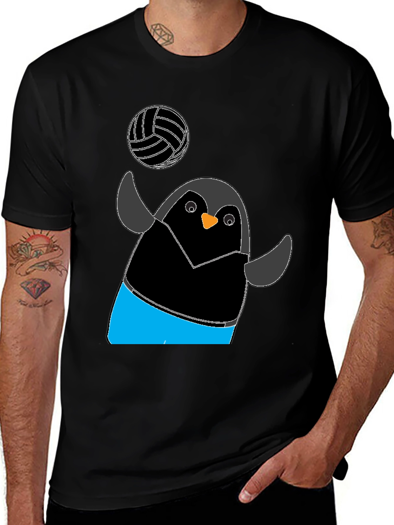 Penguin Volleyball T-Shirt - Black Casual Tee