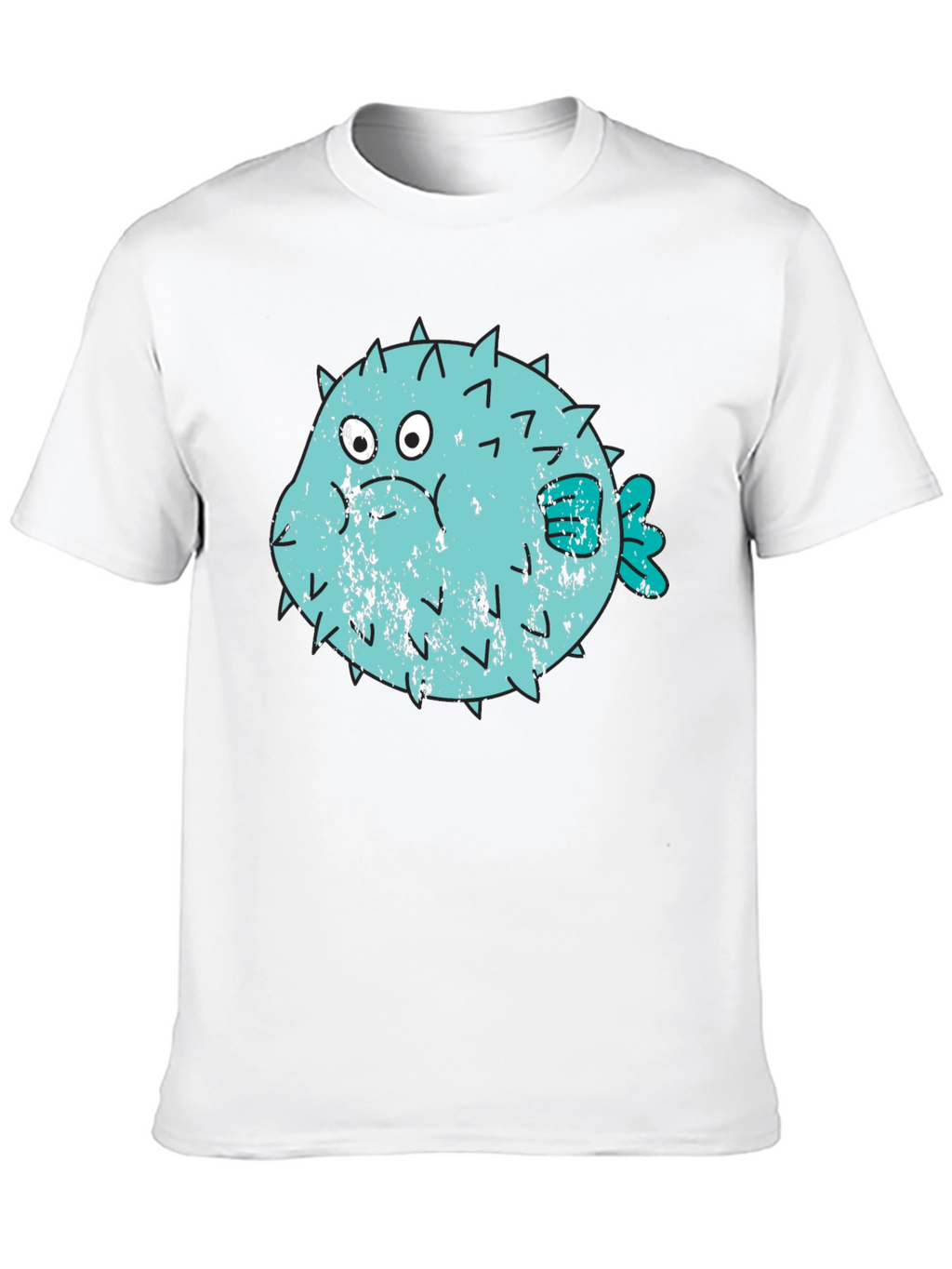 Puffer Fish Graphic T-Shirt - Black Crew Neck
