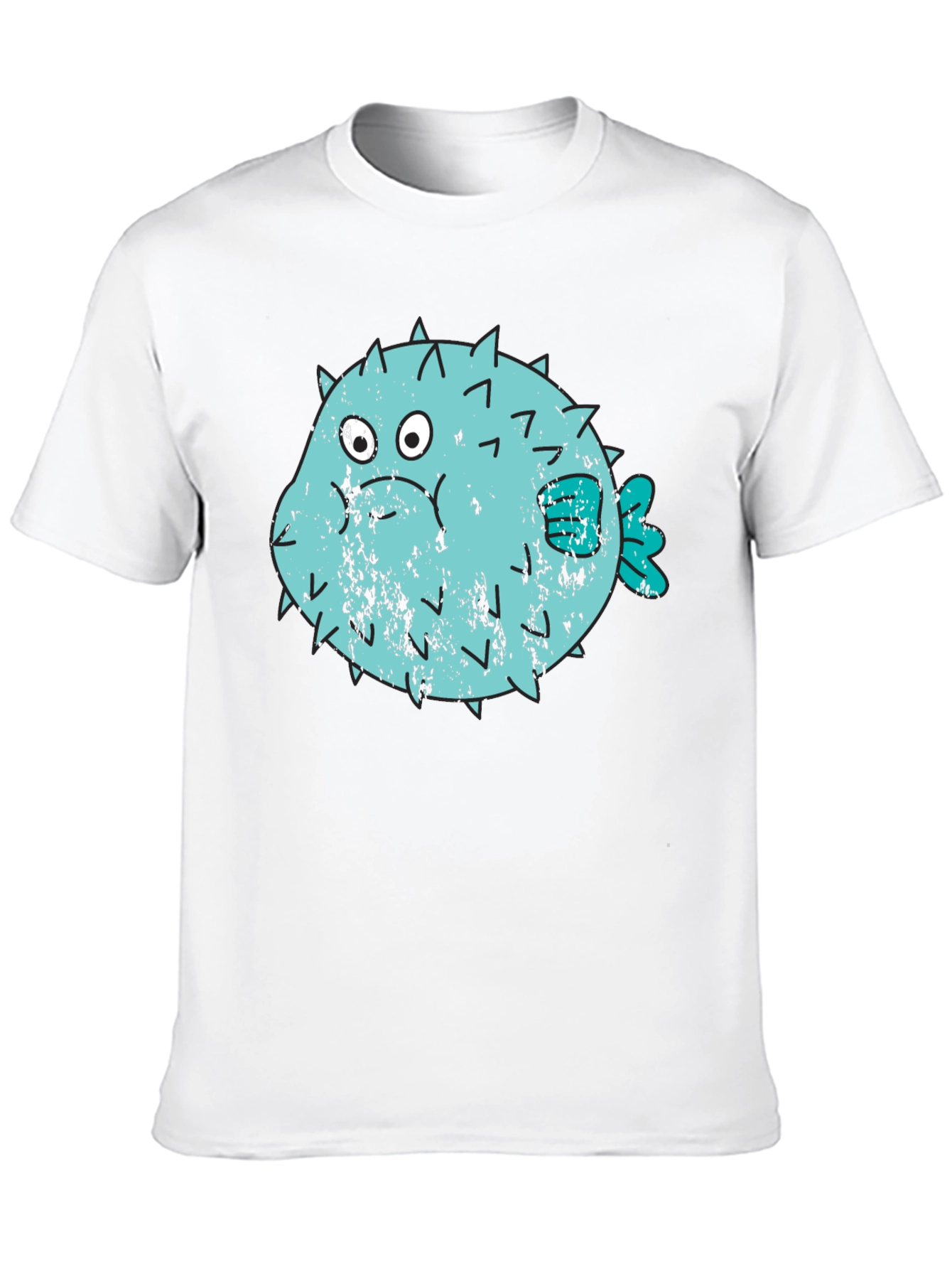 Puffer Fish Graphic T-Shirt - Black Crew Neck