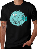 Puffer Fish Graphic T-Shirt - Black Crew Neck