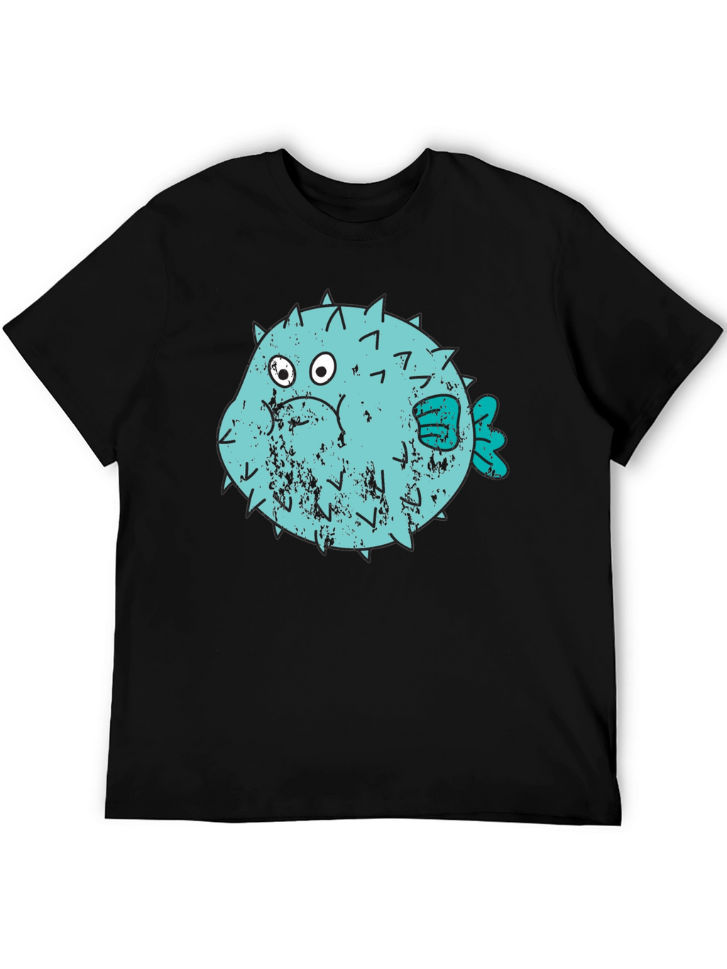 Puffer Fish Graphic T-Shirt - Black Crew Neck