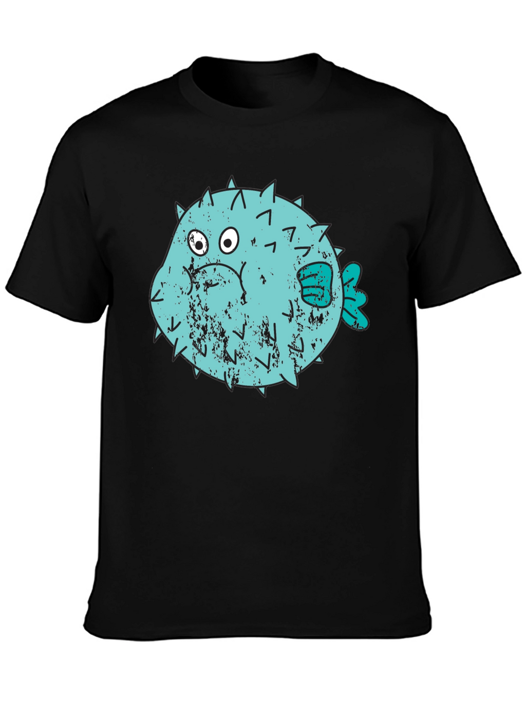 Puffer Fish Graphic T-Shirt - Black Crew Neck