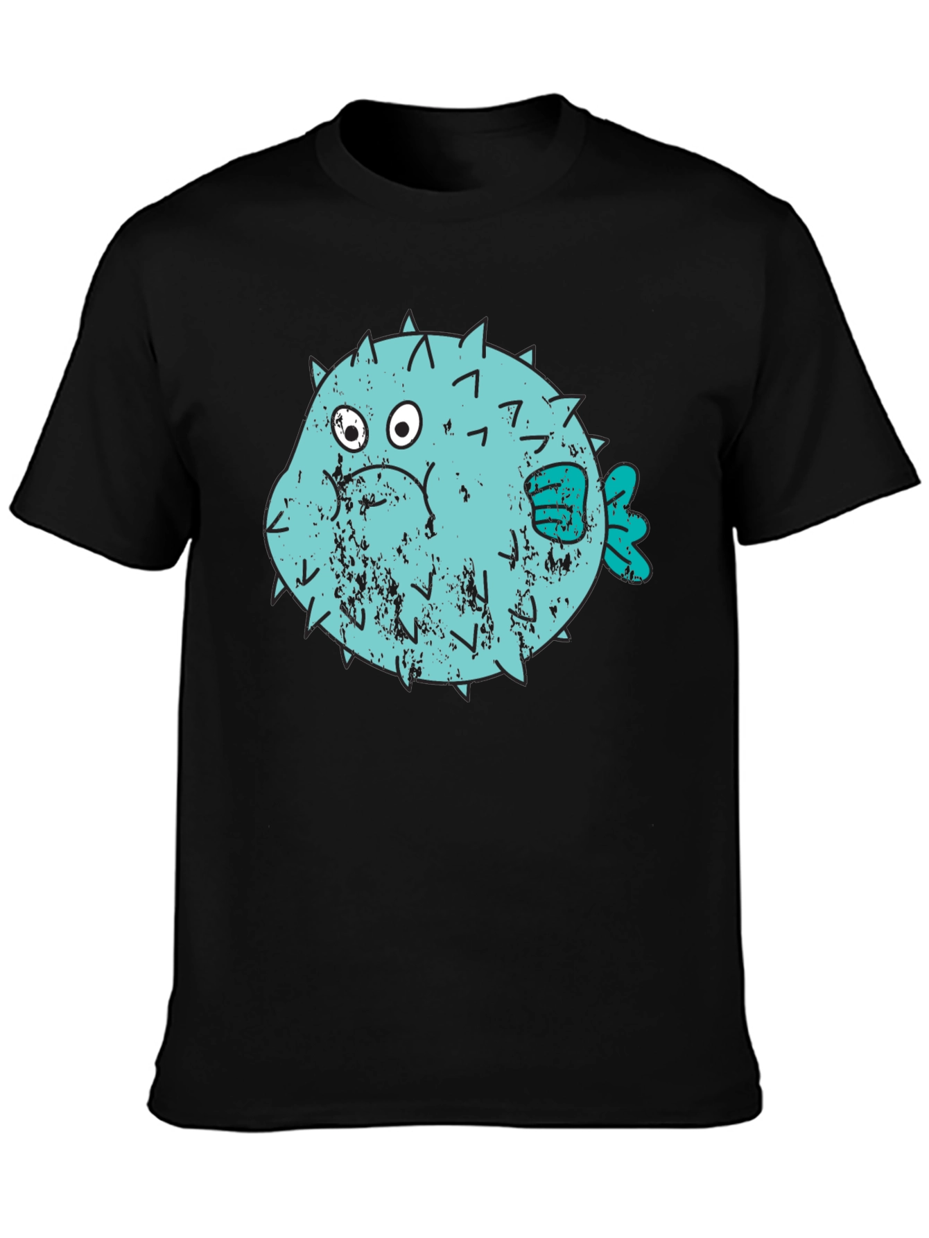 Puffer Fish Graphic T-Shirt - Black Crew Neck