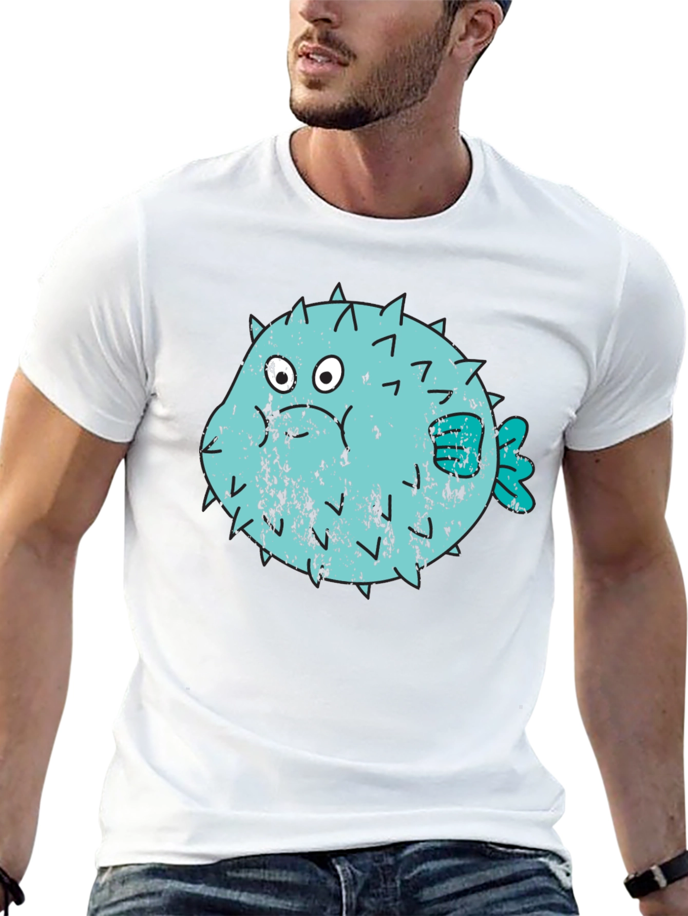 Puffer Fish Graphic T-Shirt - Black Crew Neck