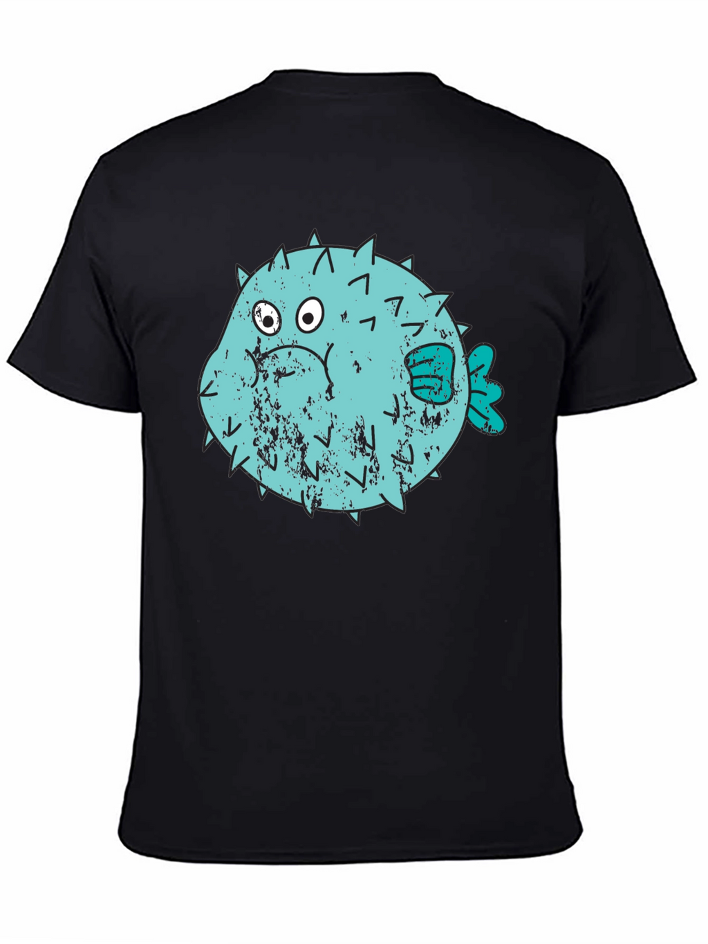 Puffer Fish Graphic T-Shirt - Black Crew Neck