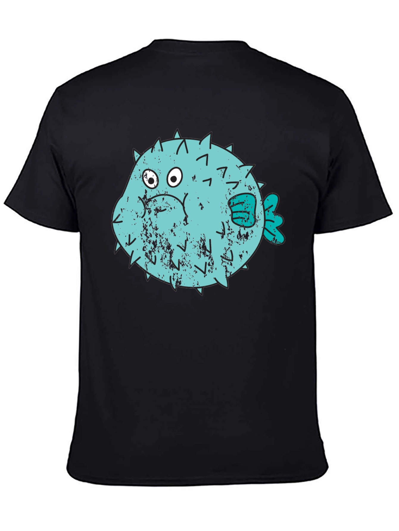 Puffer Fish Graphic T-Shirt - Black Crew Neck