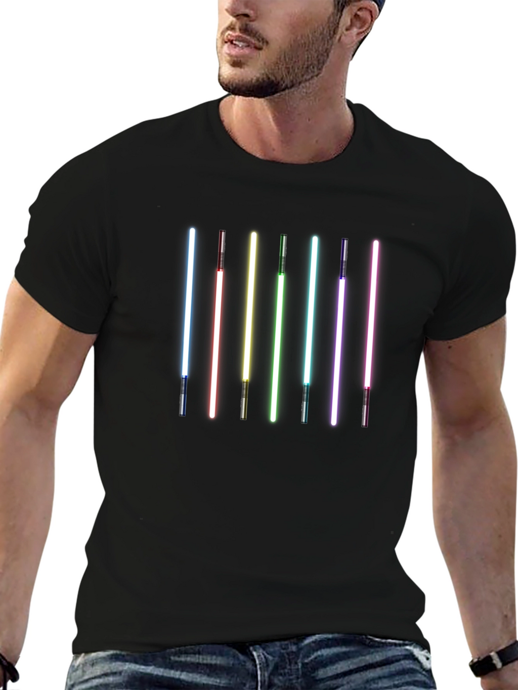 Rainbow Lightsaber Graphic Black T-Shirt