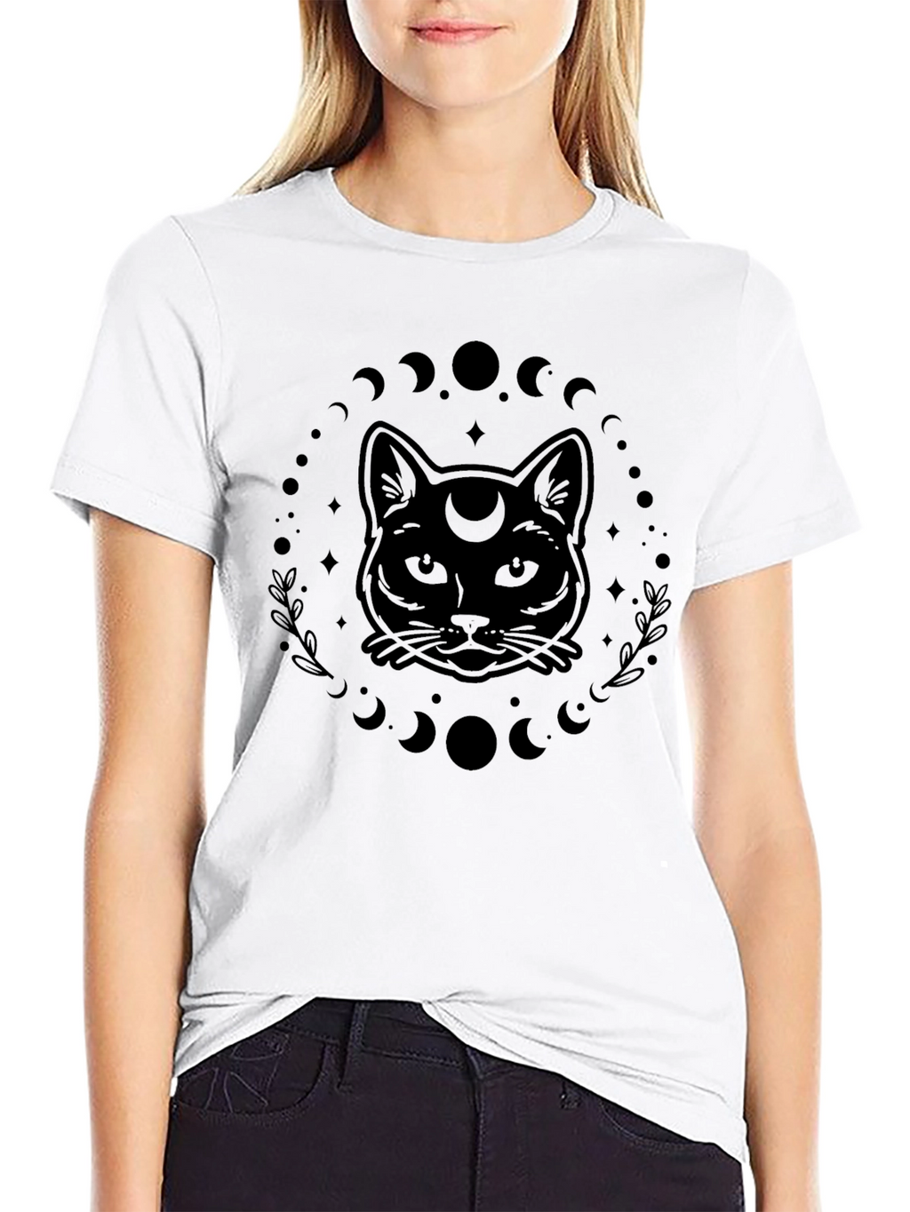 Mystic Cat Moon Phase Graphic T-Shirt