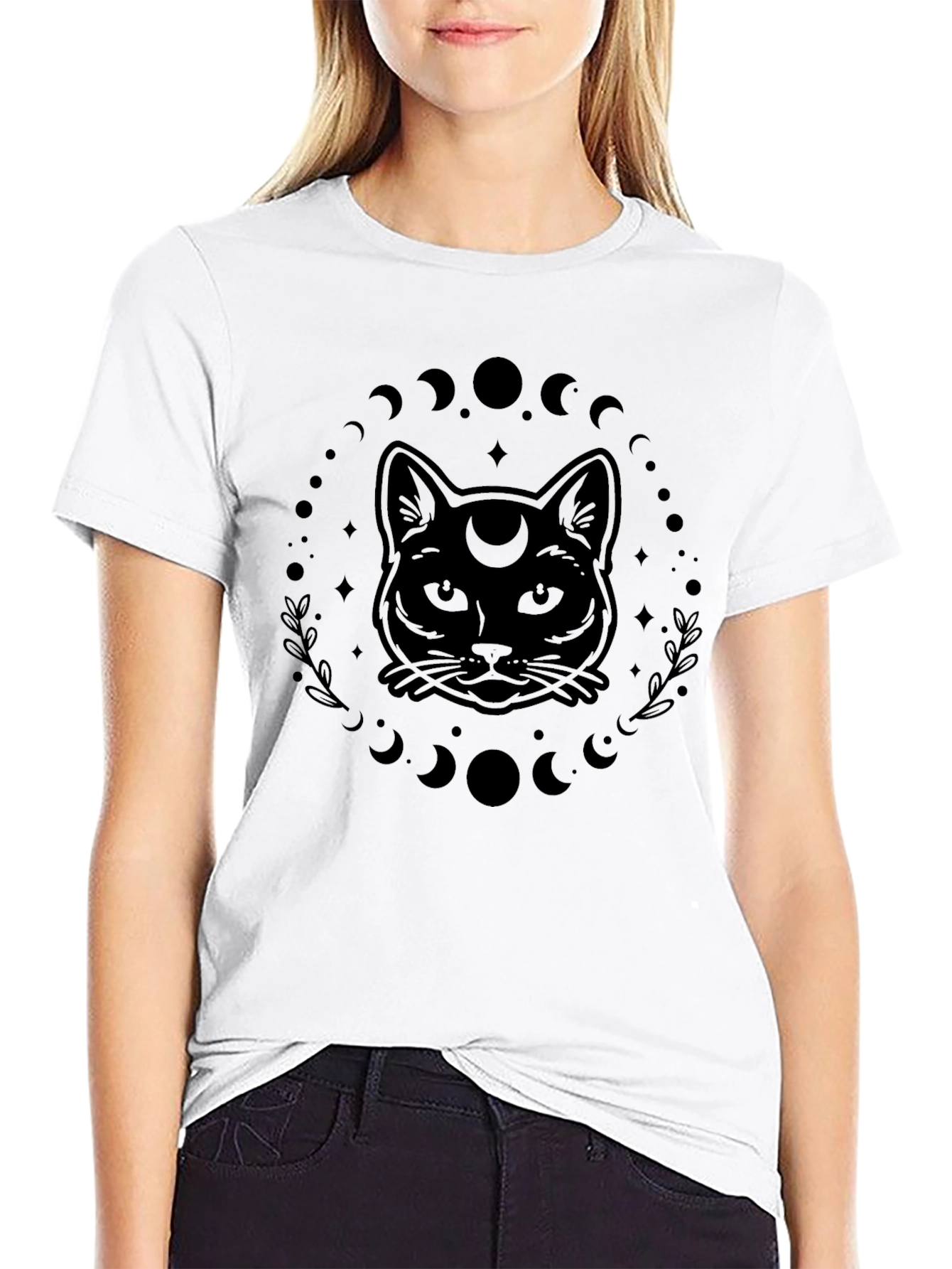 Mystic Cat Moon Phase Graphic T-Shirt