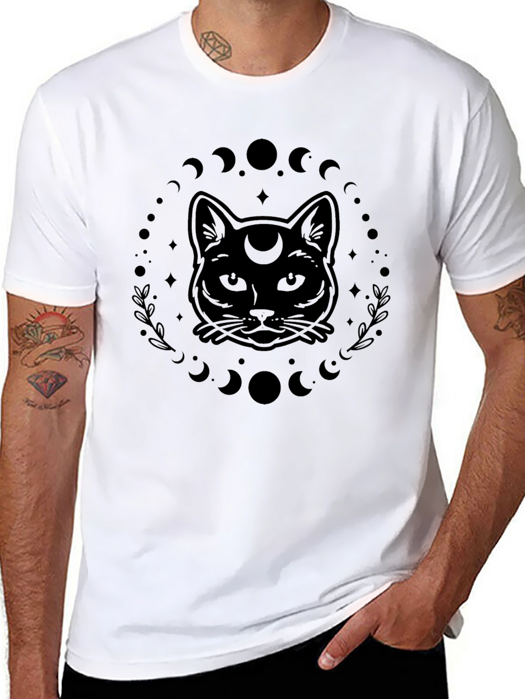Mystic Cat Moon Phase Graphic T-Shirt
