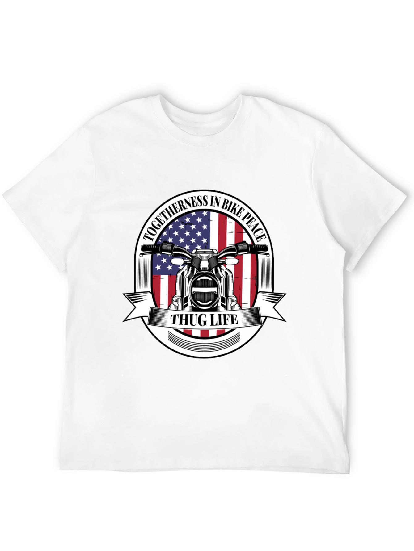 Thug Life Biker T-Shirt: American Flag Motorcycle Tee