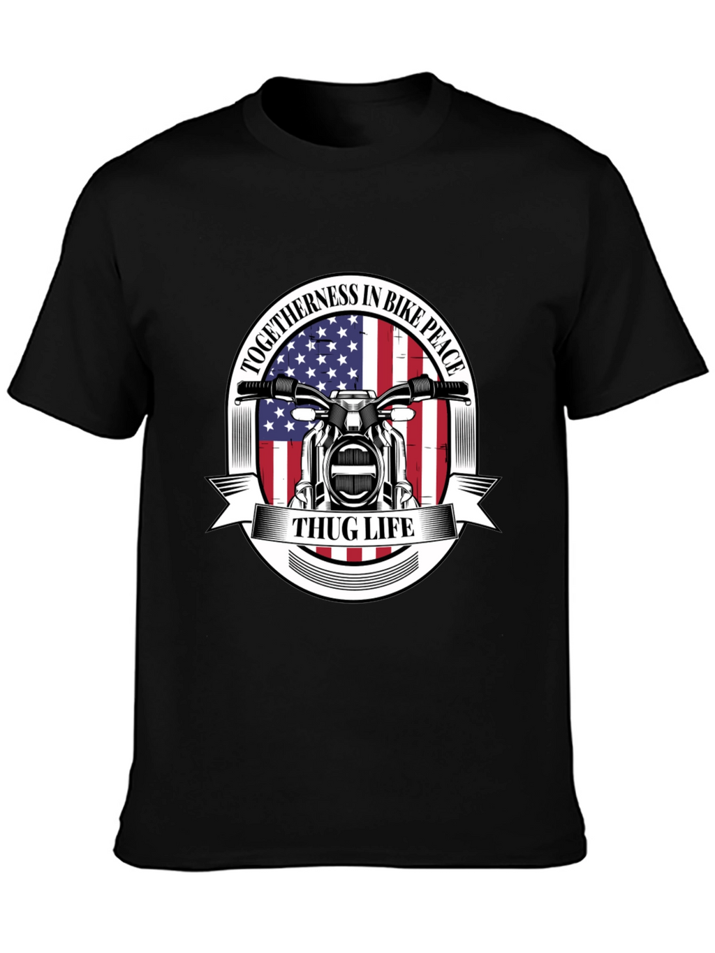 Thug Life Biker T-Shirt: American Flag Motorcycle Tee