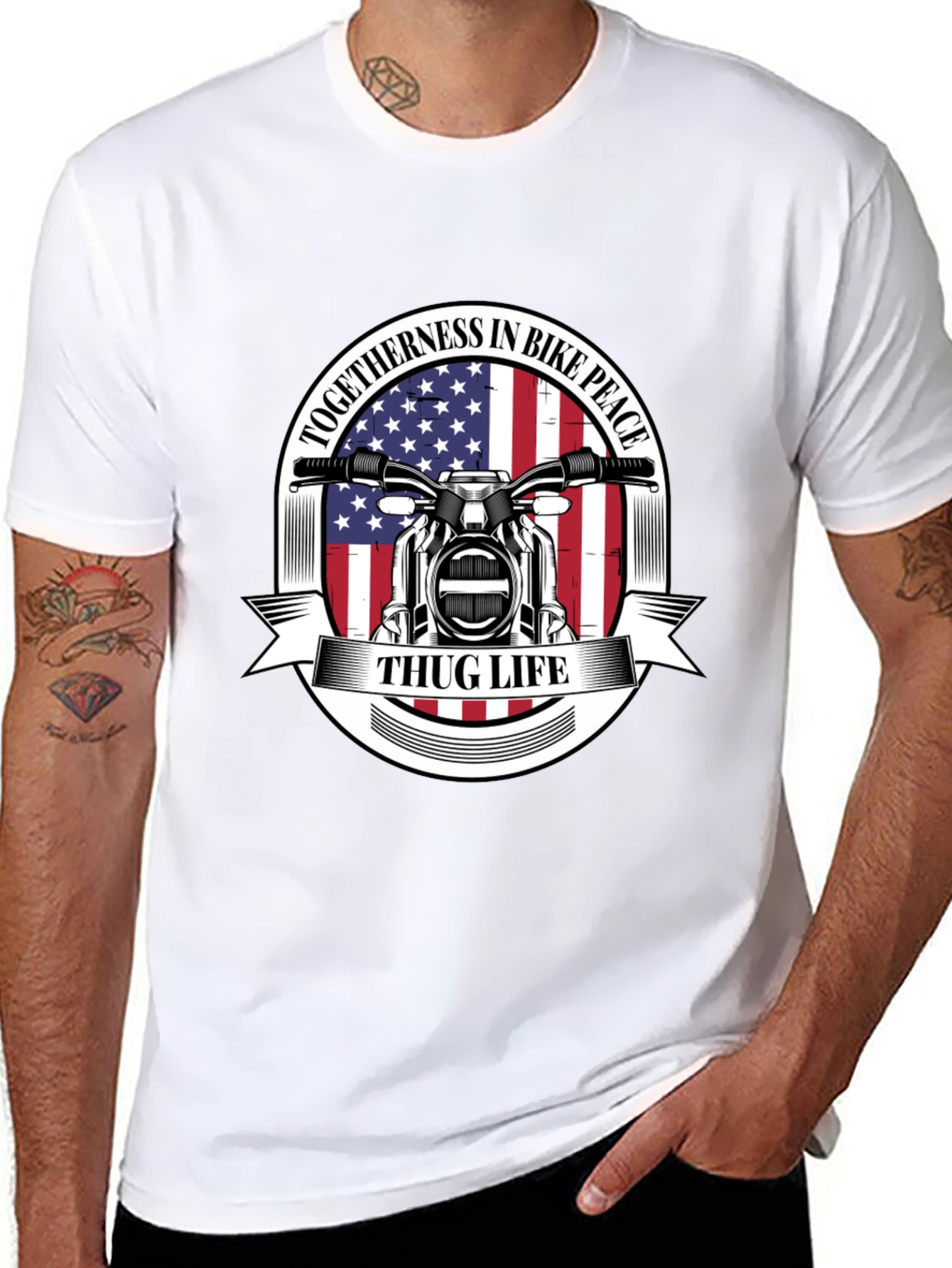 Thug Life Biker T-Shirt: American Flag Motorcycle Tee