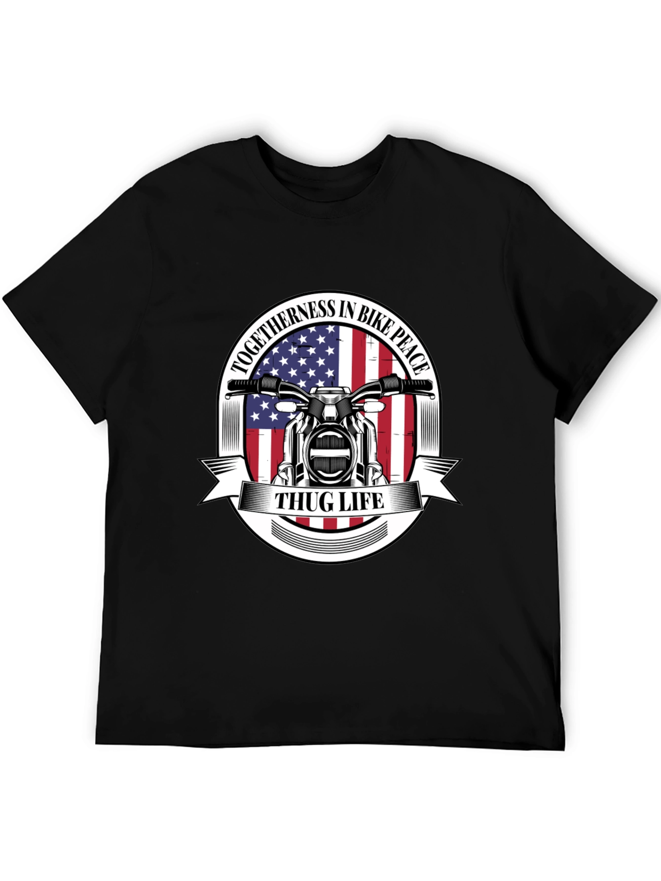 Thug Life Biker T-Shirt: American Flag Motorcycle Tee