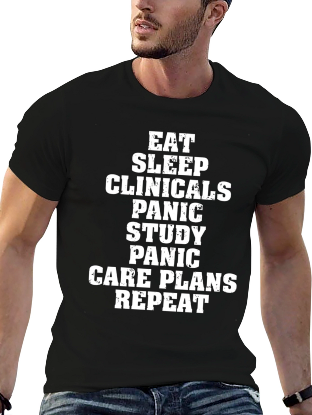 Eat Sleep Clinicals Panic Repeat Black T-Shirt