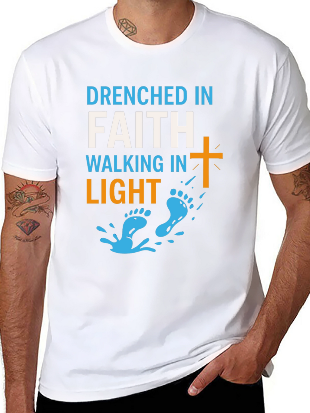 Drenched in Faith Walking in Light Graphic Tee