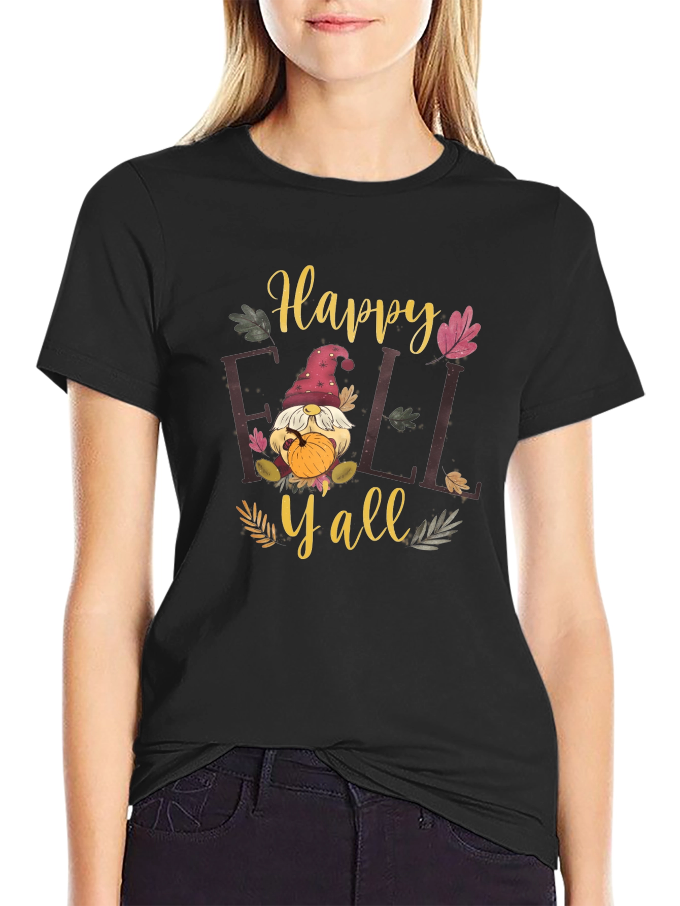 Happy Fall Yall Black T-Shirt