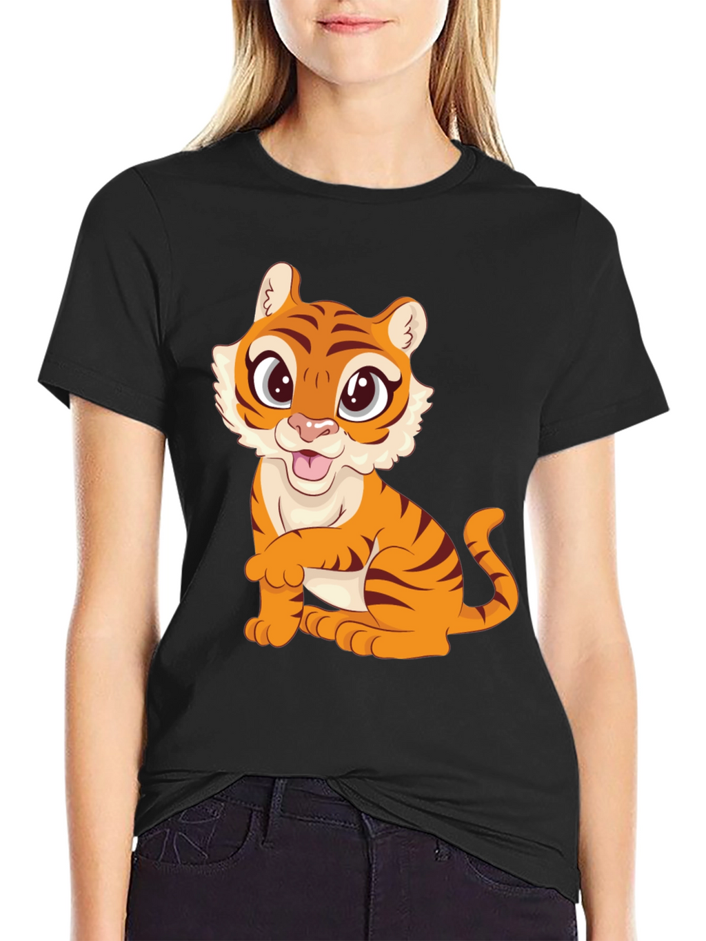 Cute Tiger Graphic Black T-Shirt