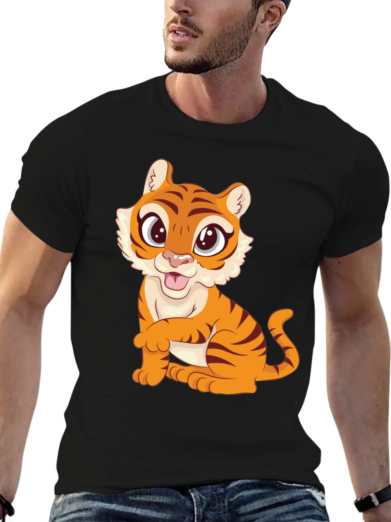 Cute Tiger Graphic Black T-Shirt