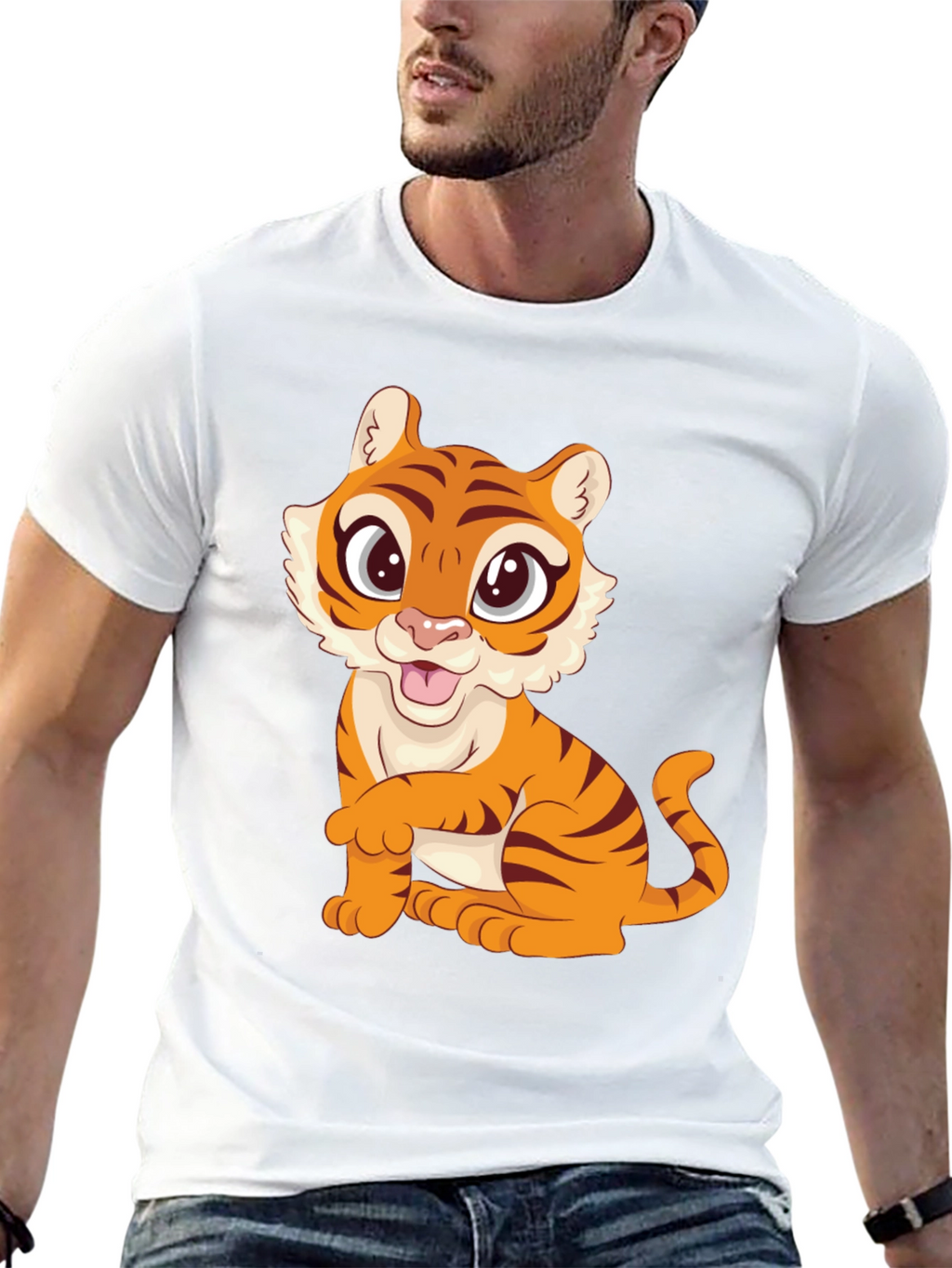 Cute Tiger Graphic Black T-Shirt