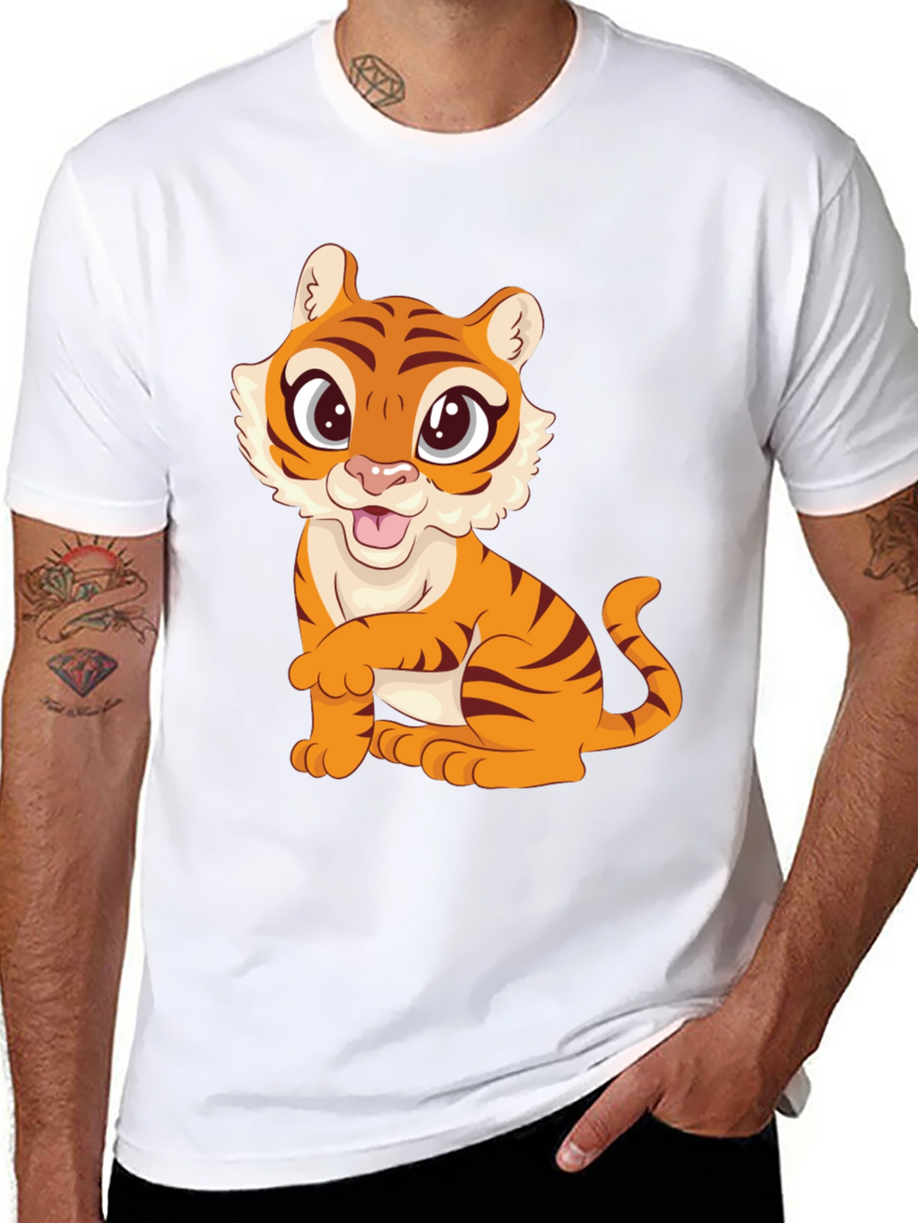 Cute Tiger Graphic Black T-Shirt