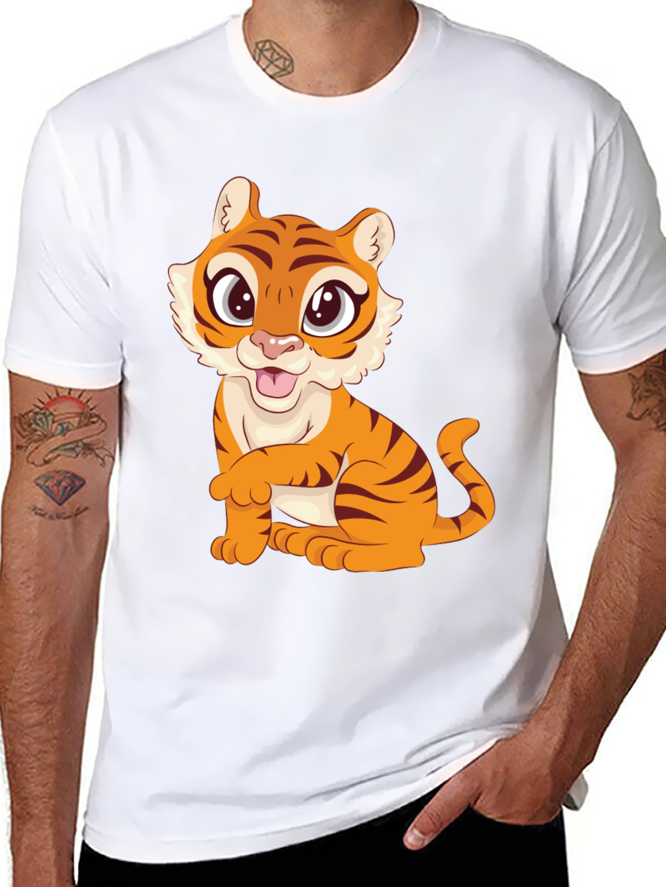 Cute Tiger Graphic Black T-Shirt