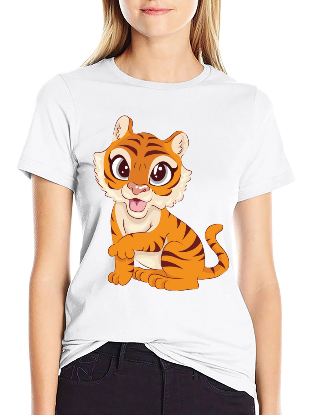 Cute Tiger Graphic Black T-Shirt