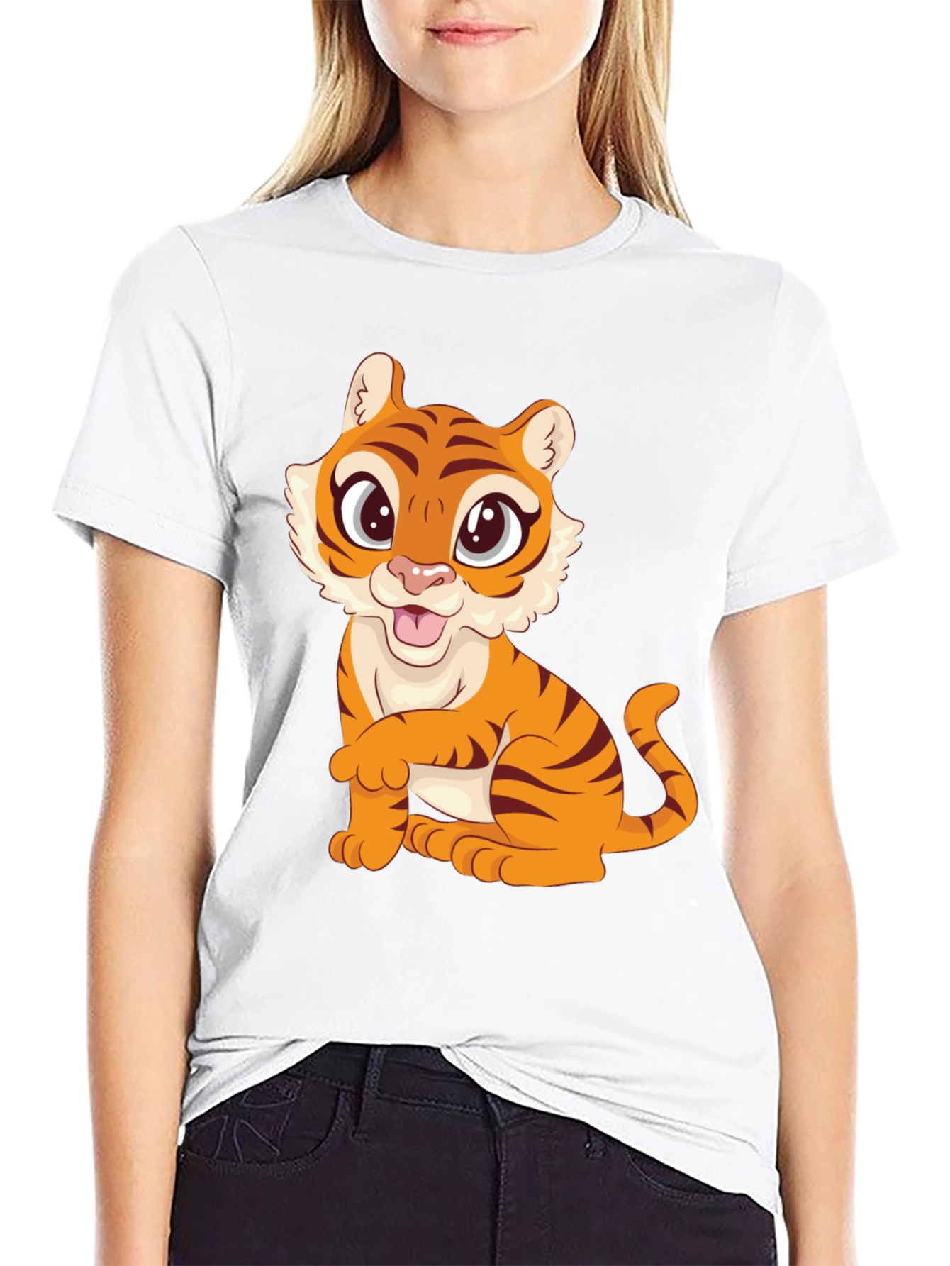Cute Tiger Graphic Black T-Shirt