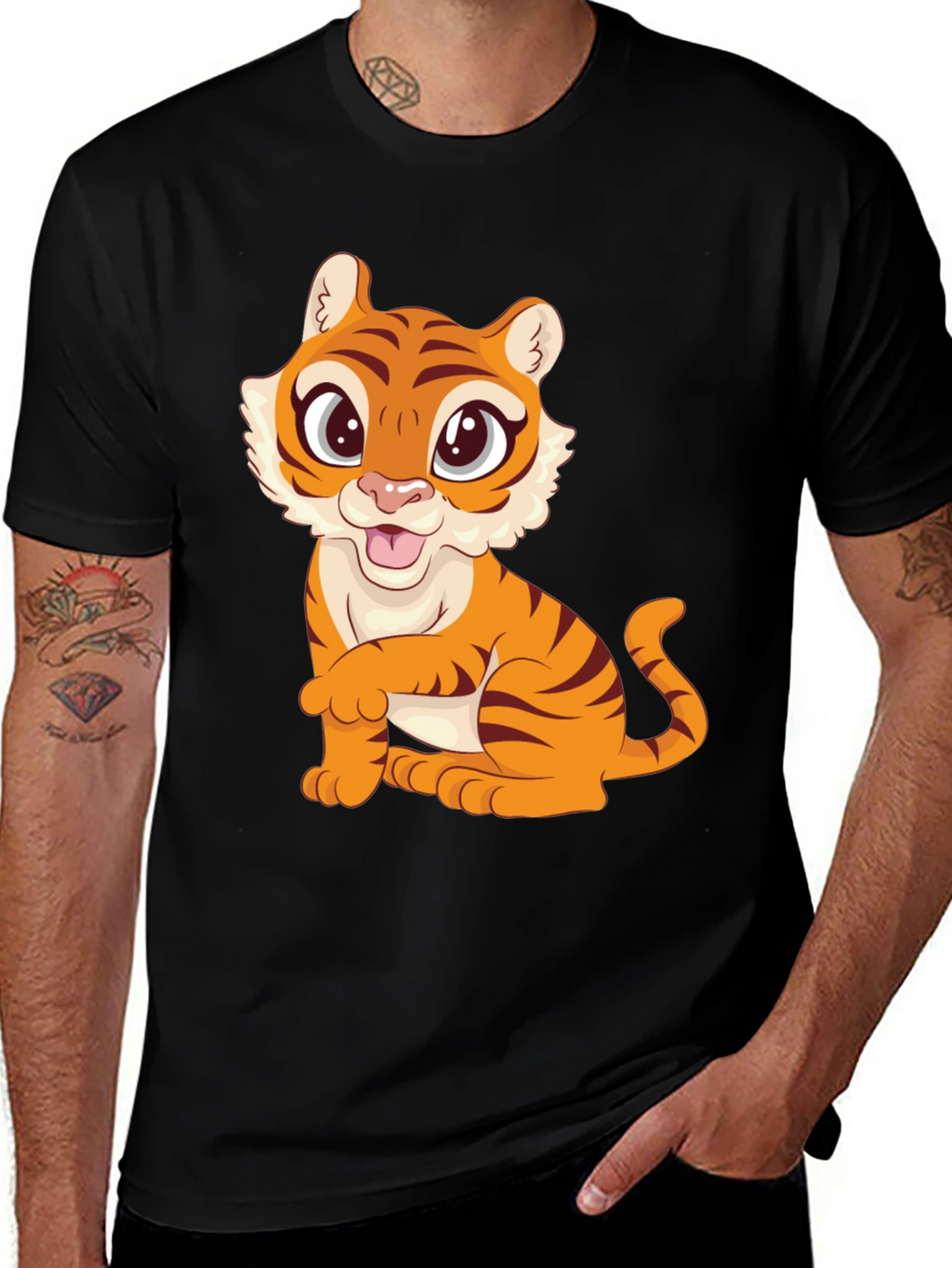 Cute Tiger Graphic Black T-Shirt