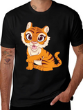 Cute Tiger Graphic Black T-Shirt