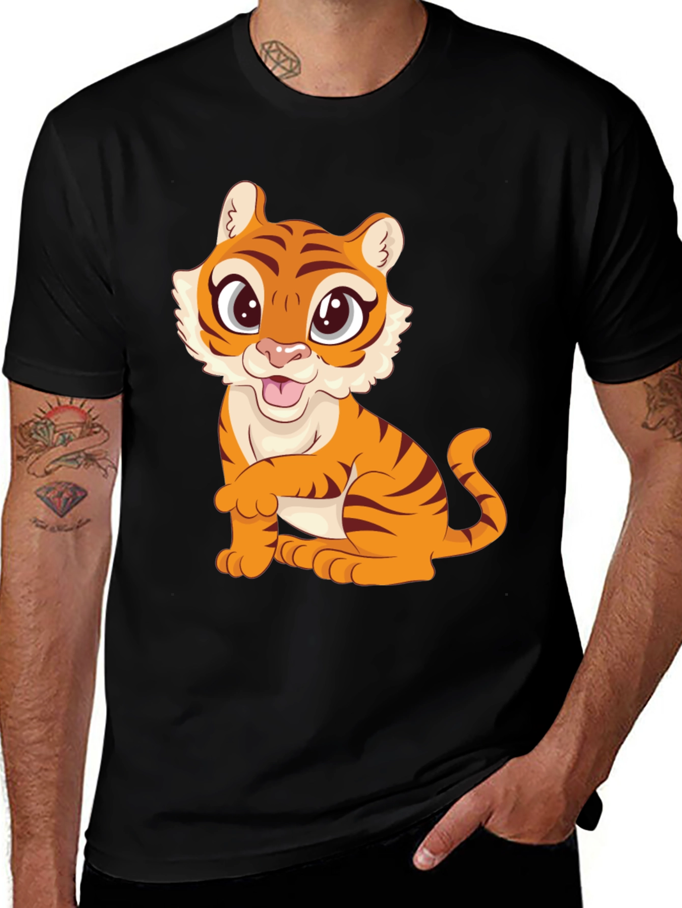 Cute Tiger Graphic Black T-Shirt