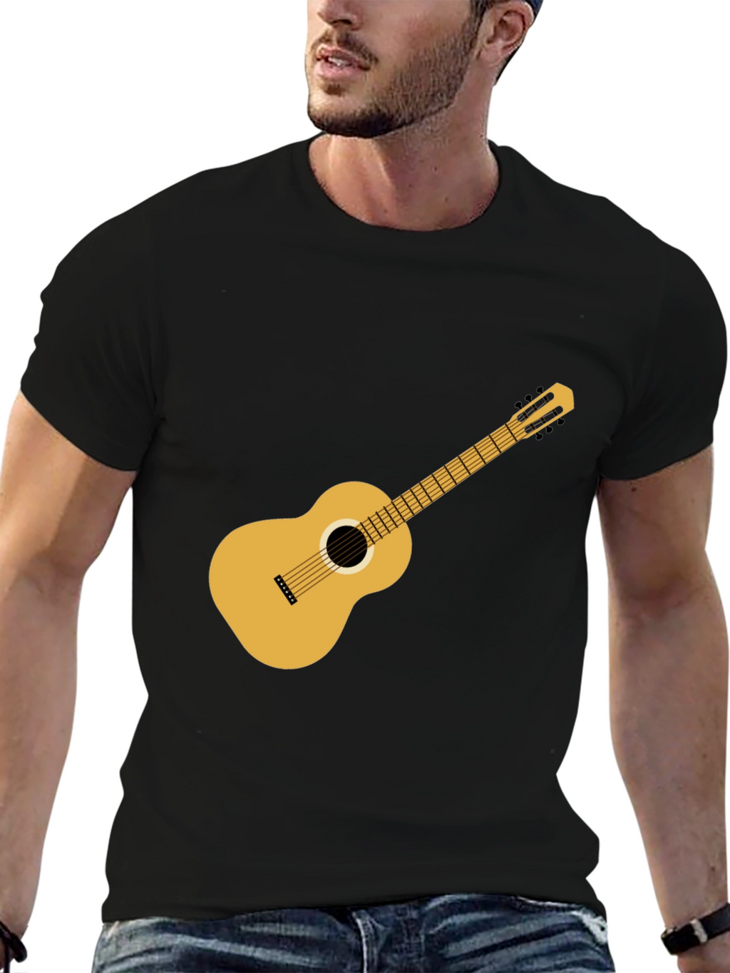 Black Guitar T-Shirt: Classic Music Style