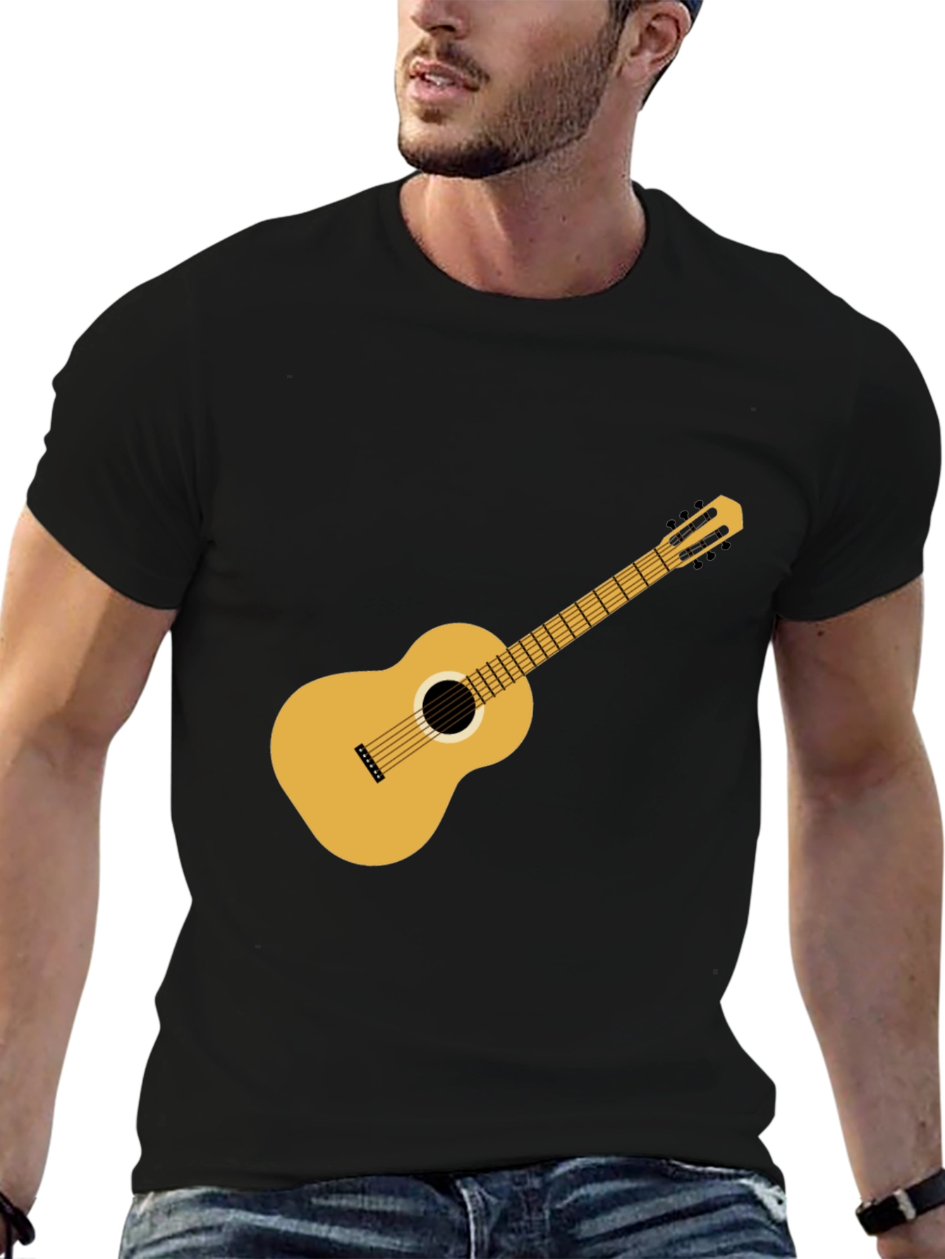 Black Guitar T-Shirt: Classic Music Style