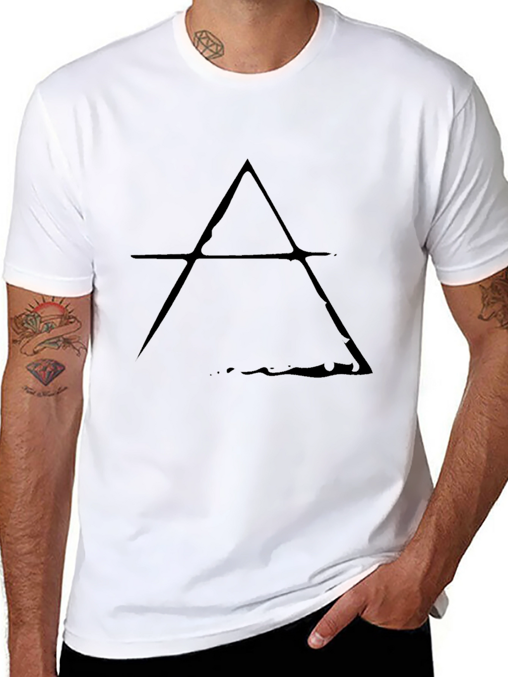 Mens Black T-Shirt with Distressed Symbol