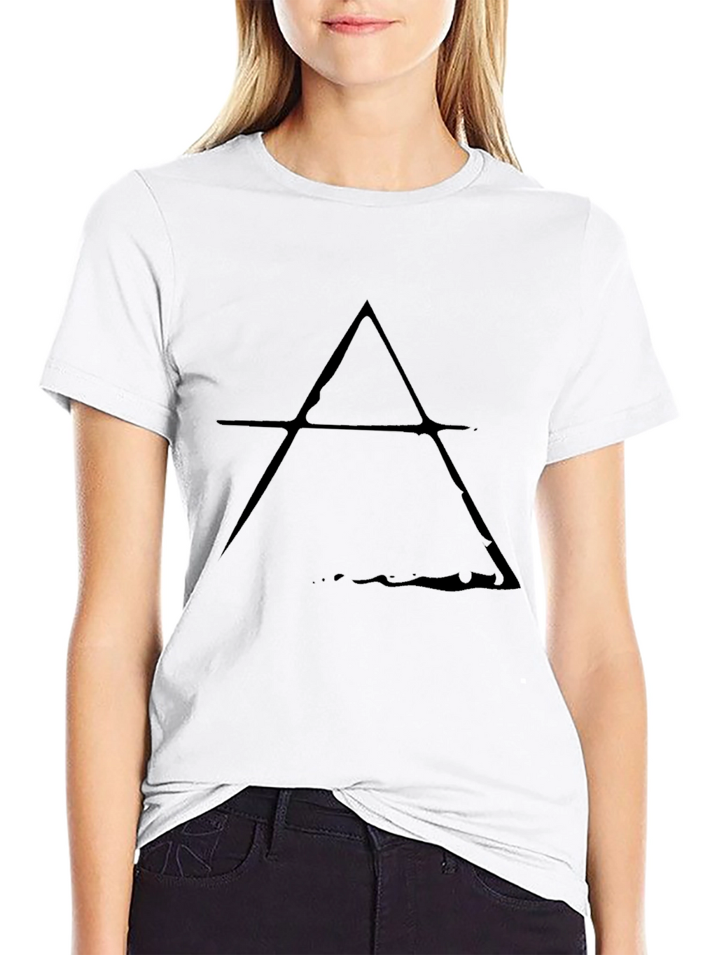 Mens Black T-Shirt with Distressed Symbol