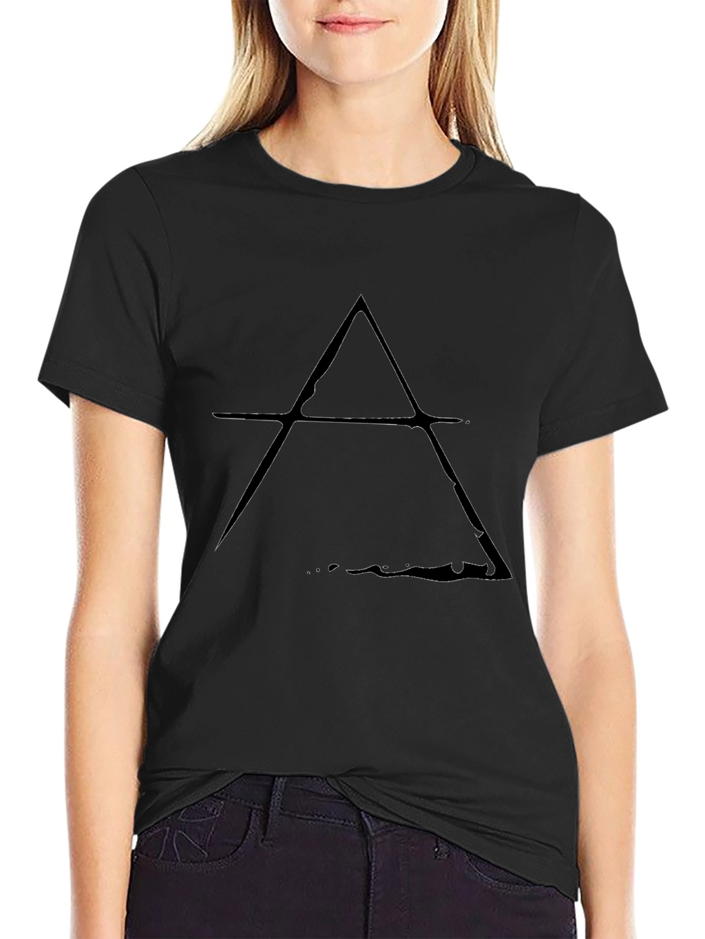 Mens Black T-Shirt with Distressed Symbol