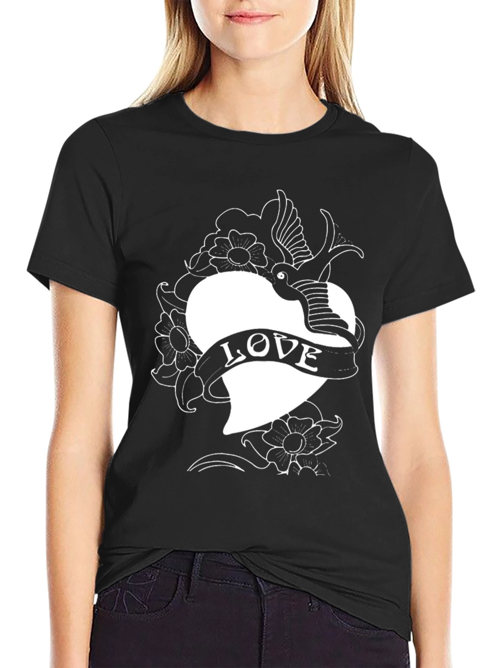 Love Bird Heart Tattoo Graphic Tee