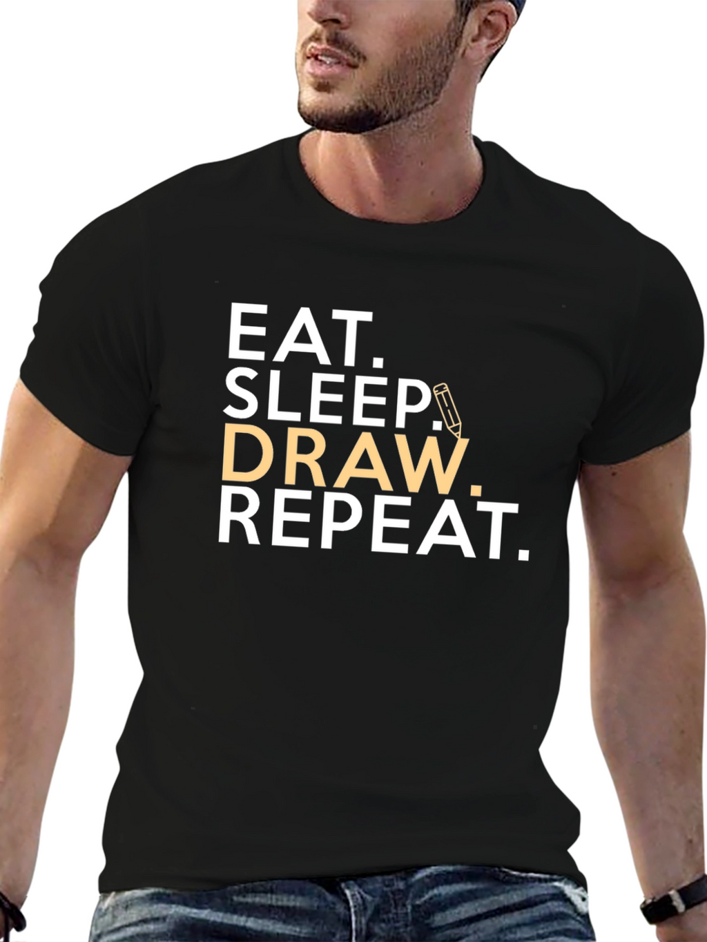 Eat Sleep Draw Repeat Black Graphic T-Shirt