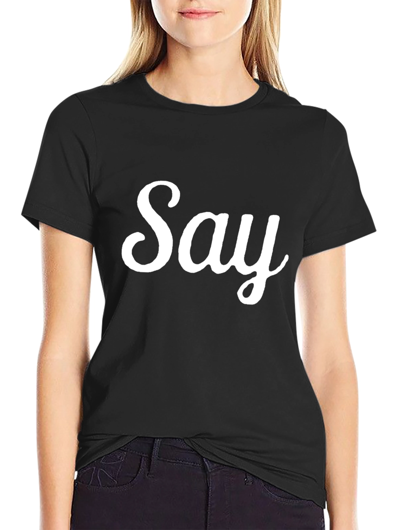 Mens Black Say Graphic T-Shirt