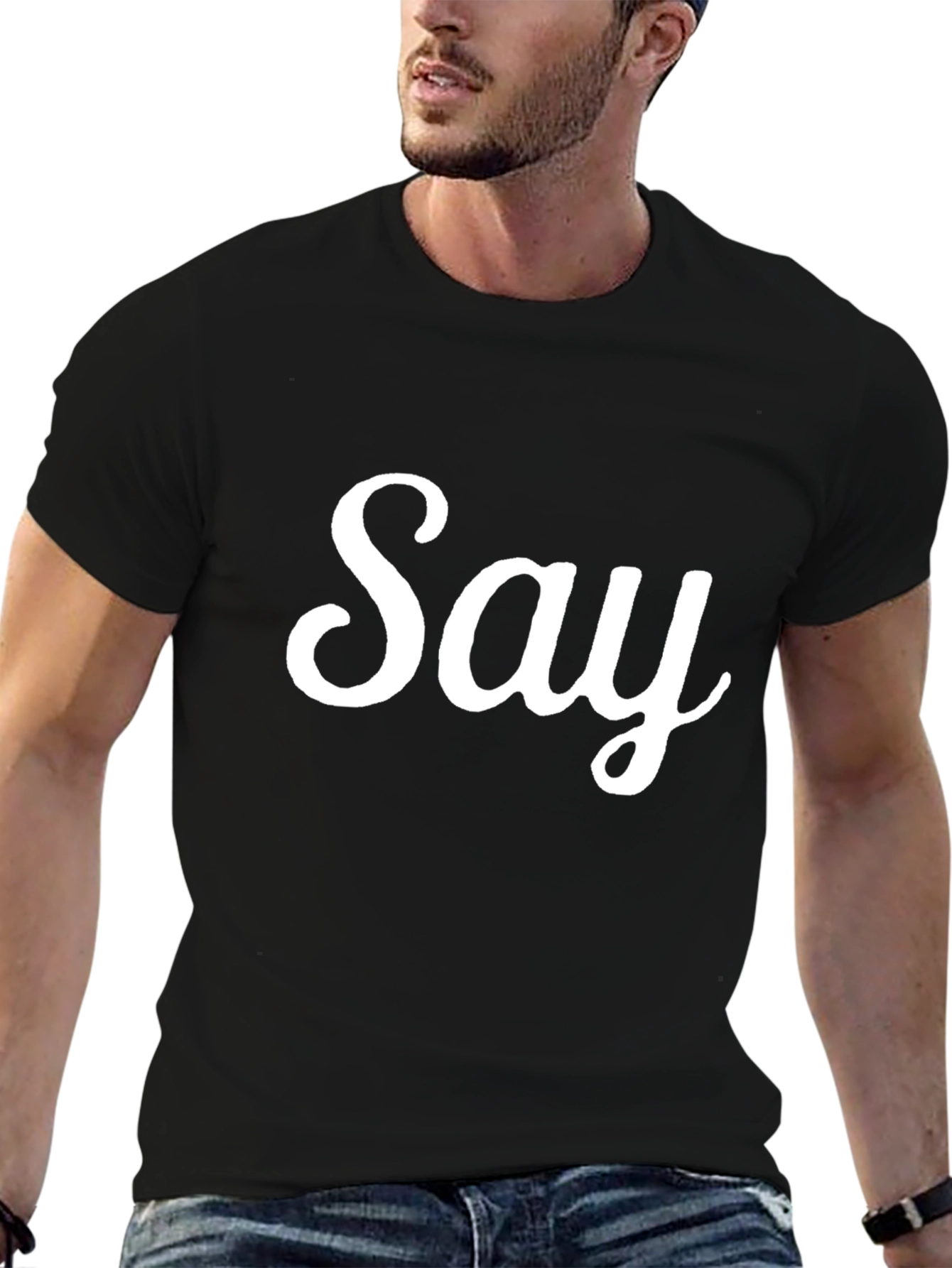 Mens Black Say Graphic T-Shirt