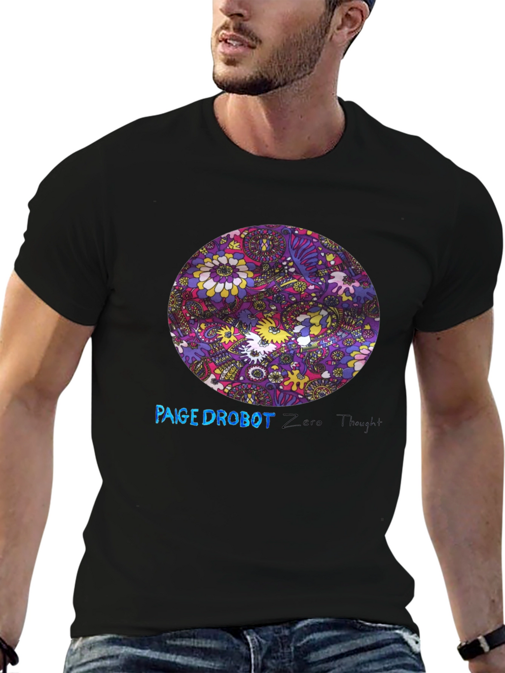 Retro Floral Print Black T-Shirt