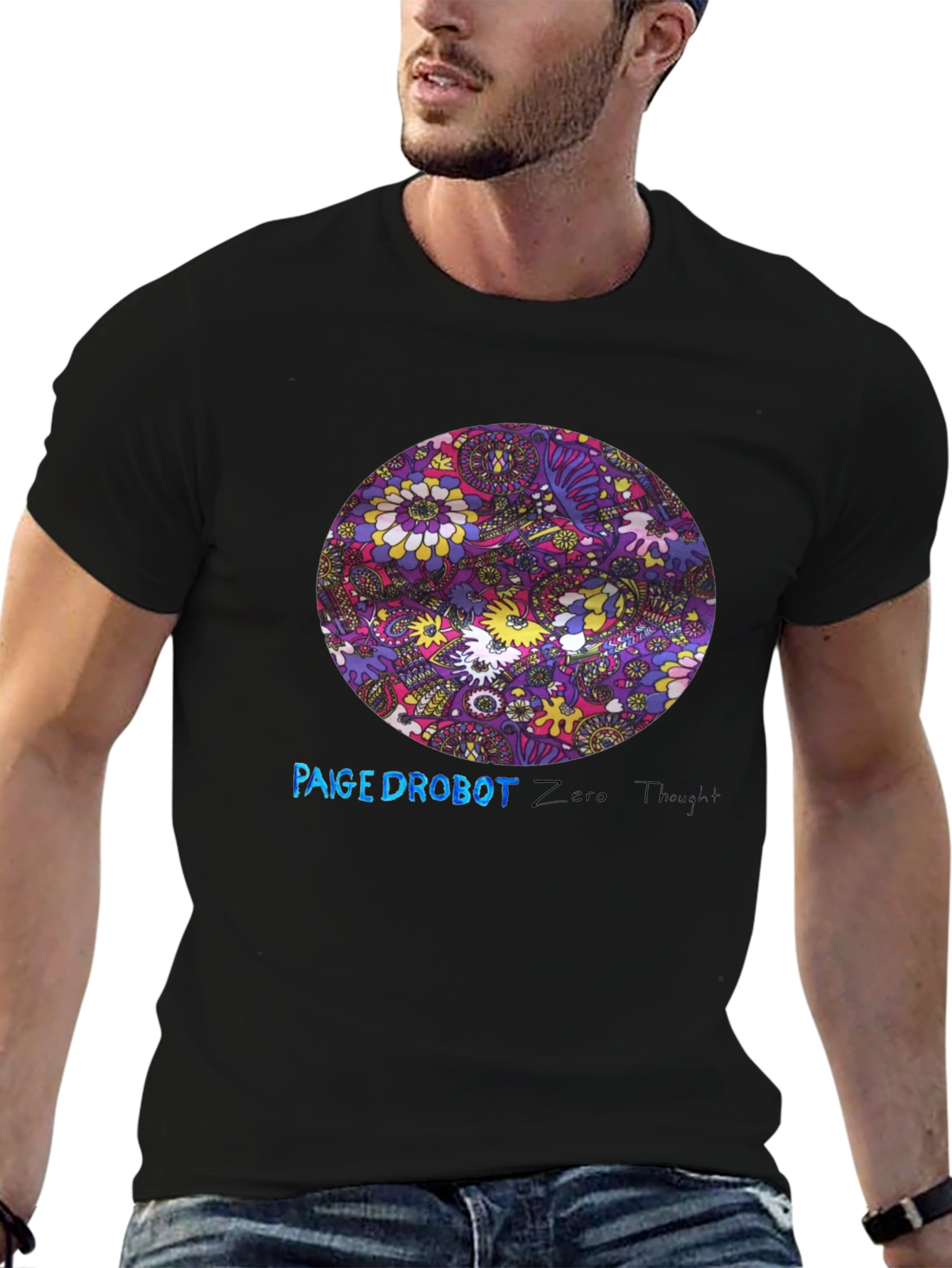 Retro Floral Print Black T-Shirt
