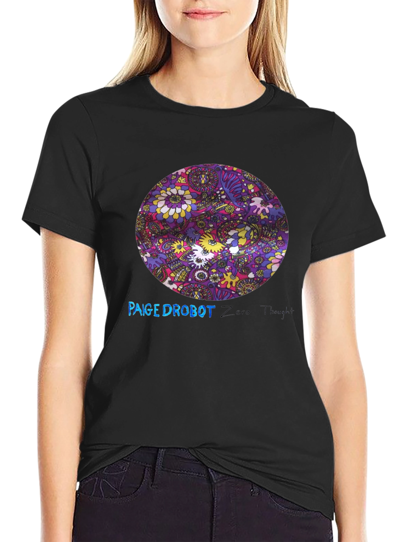 Retro Floral Print Black T-Shirt