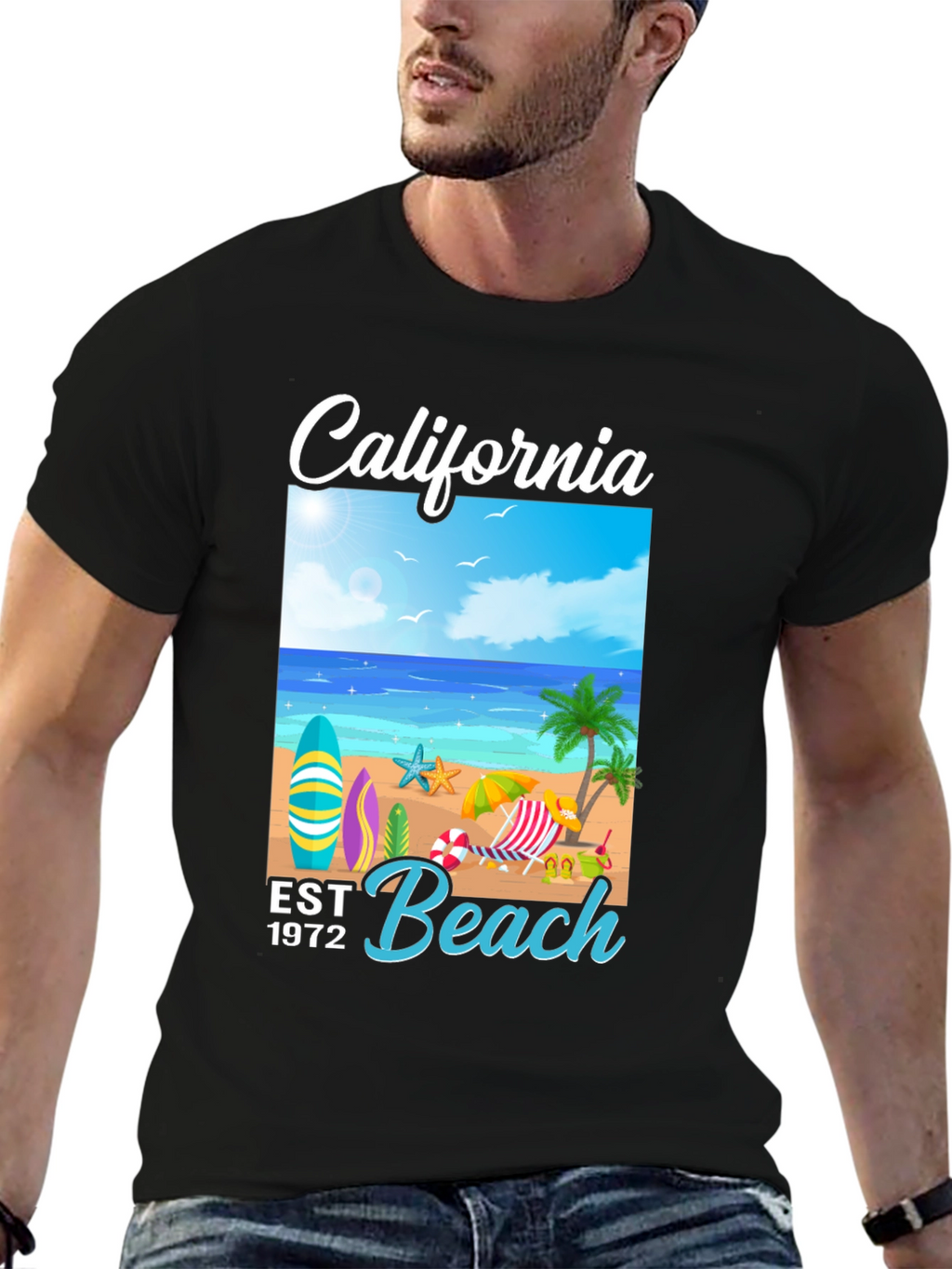 California Beach T-Shirt: Est 1972 Surf Design