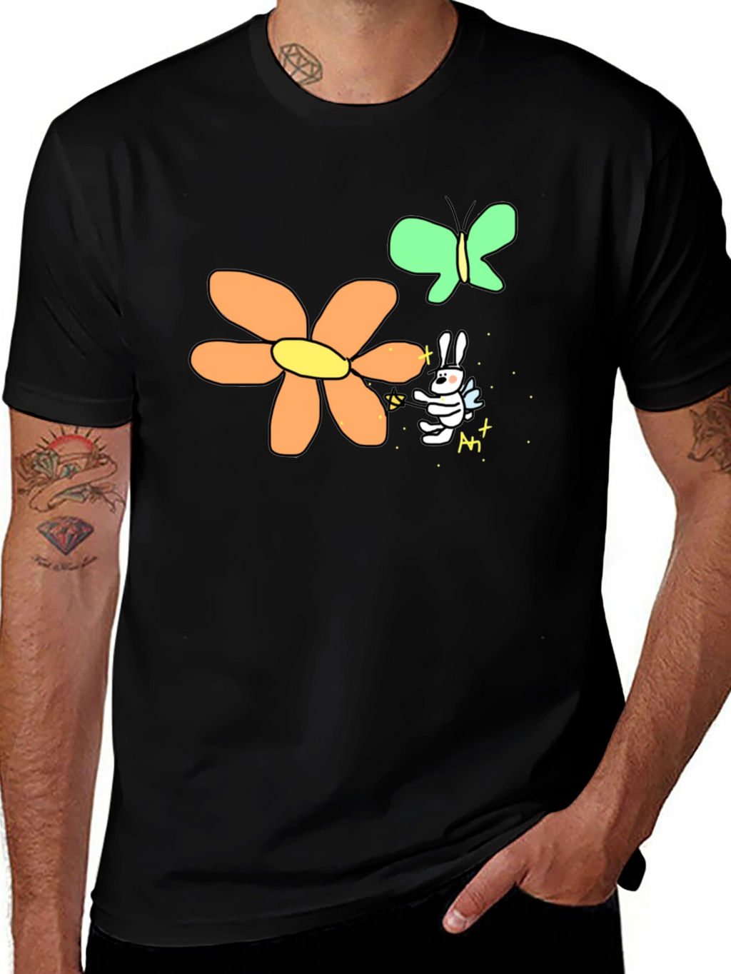 Mens Black Graphic Tee - Bunny Fairy