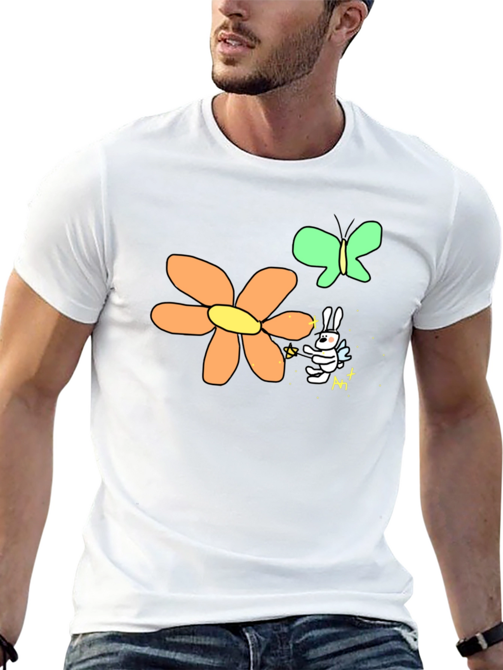Mens Black Graphic Tee - Bunny Fairy