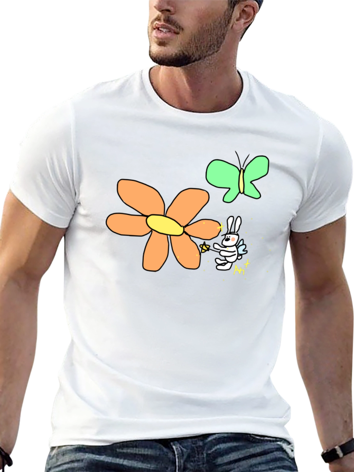Mens Black Graphic Tee - Bunny Fairy